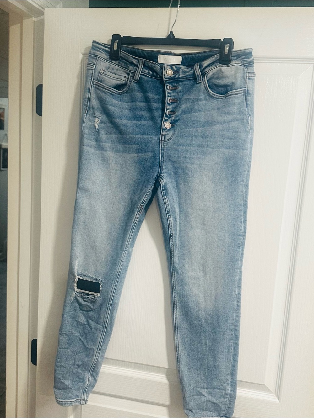 Light Wash High-Rise Skinny Jeans with Button-Fly